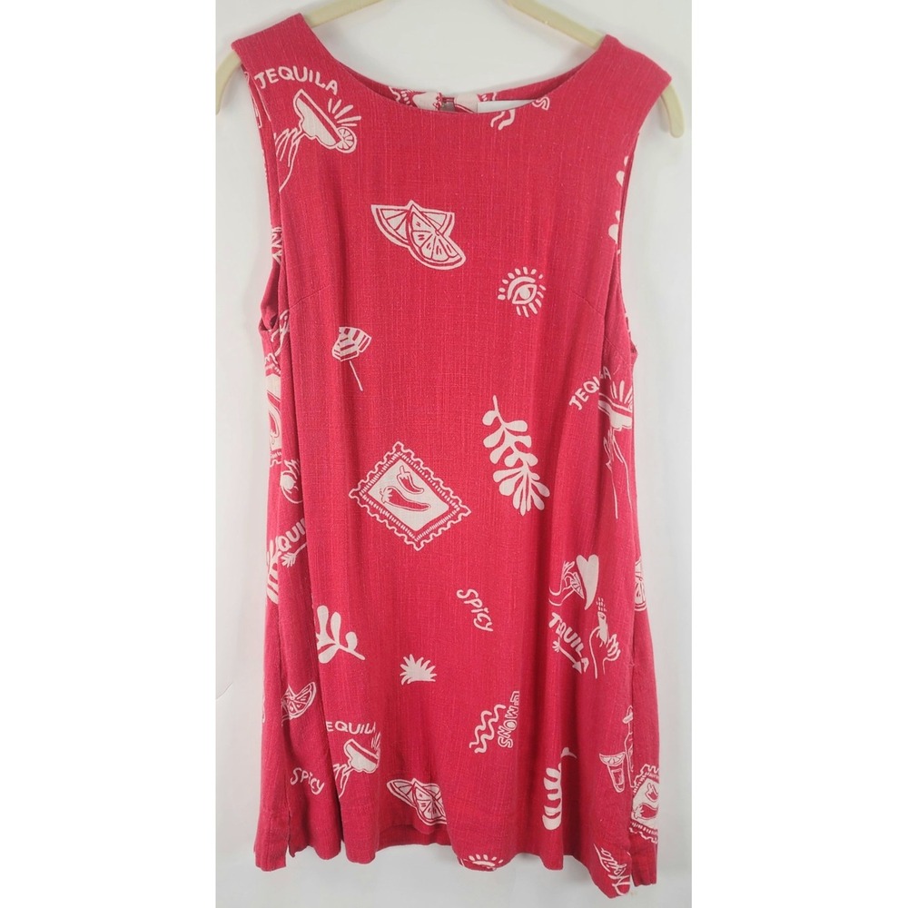 Paper Heart Linen Blend Mini Dress Women's S Red Festive Pockets